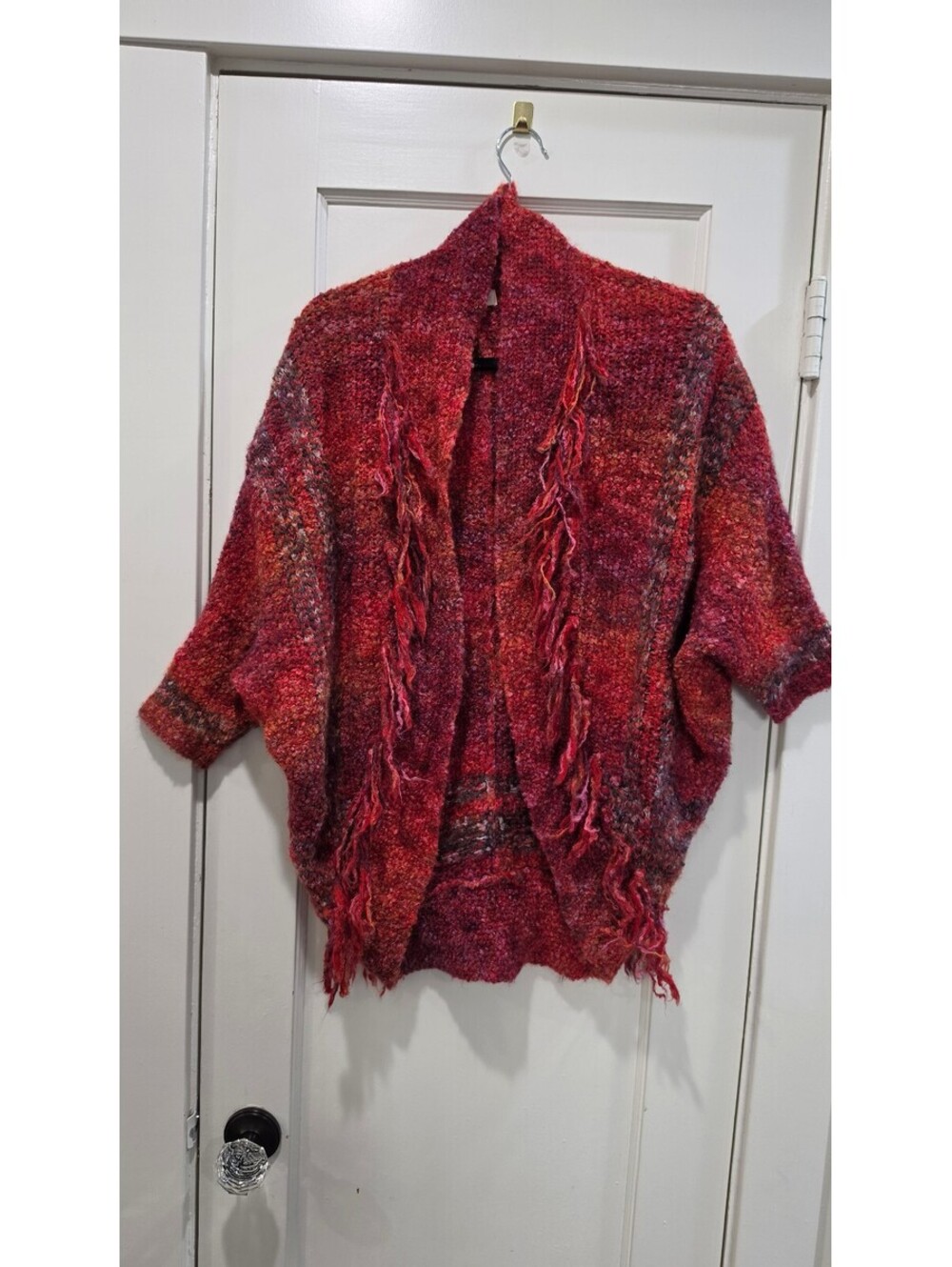 Sleeping on Snow Red Multicolor Fringe Knit Cardigan Size S